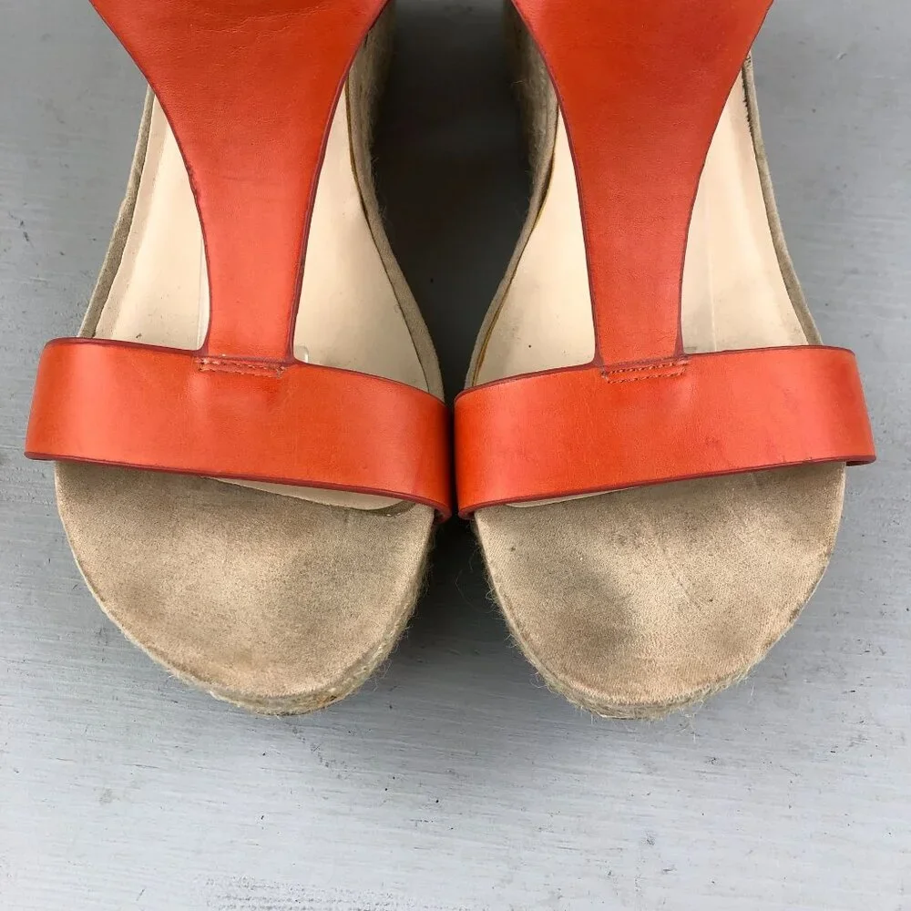Reaction Kenneth Cole Women's Size 10 Card Wedge Orange Faux Leather Sandals